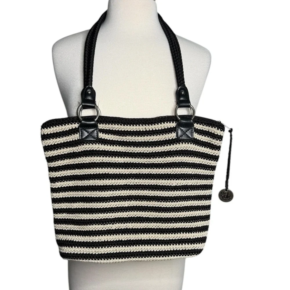 The Sak Black and White Crochet Collection Hobo Handbag